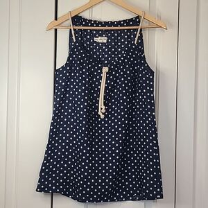 BRIDGE & BURN Navy & Cream Polka Dot Rope Tie Cotton Cupro Tank Top Size S